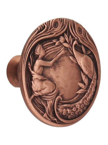 The Lady and The Peacock Cabinet Knob in Antique Copper.